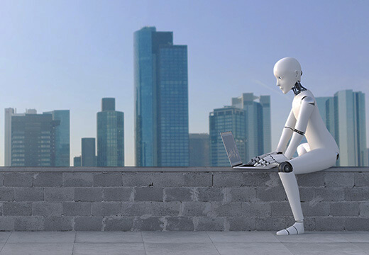 Symbolfoto für Automatische Indexierung: Roboter mit Laptop